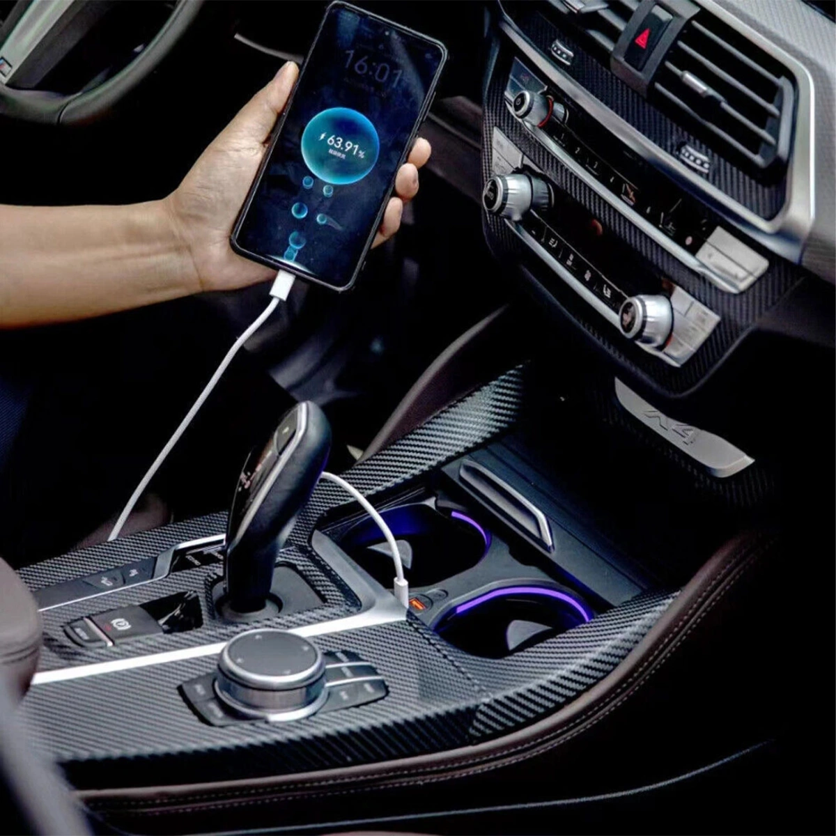 XPlagin Bmw X3-X4-iX3 RGB LED Işıklı Bardaklık - 2018-2023 (Kablosuz Şarj Sistemi Olmayan Modeller)