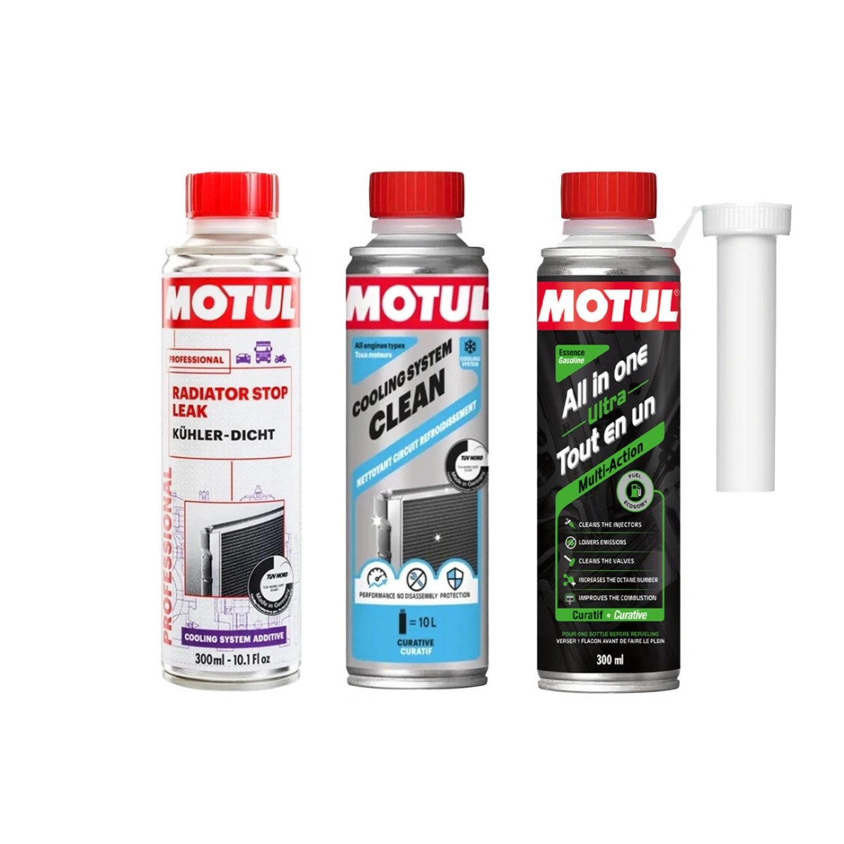 Motul All In One Ultra Benzin - Radyatör Temizleyici ve Sızıntı Önleyici Bakım Seti - 3x300 mL