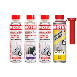 Motul Dizel Yakıt Sistemi Temizleyici-Yağ Sızıntı Önleyici-Radyatör Temizleyici & Sızıntı Önleyici Bakım Seti - 4x300 mL