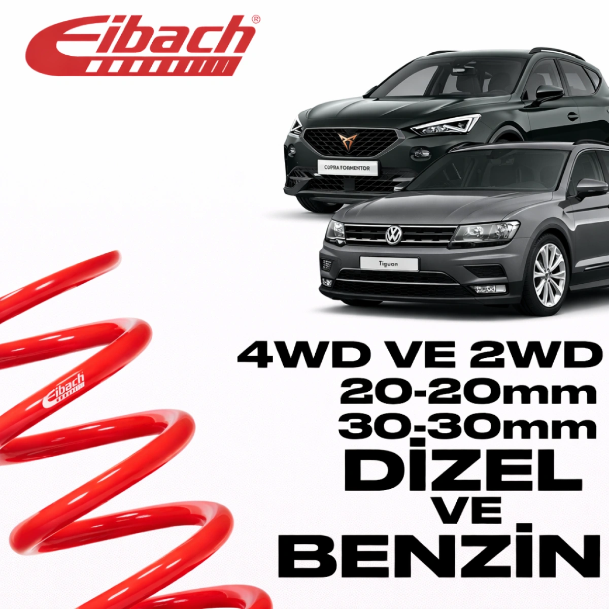 Eibach Cupra Formentor, VW Tiguan AD1 1.5 TSI - 1.6 TDI - 2.0 TDI Pro-Kit E10-85-043-02-22 - 20/30-20/30mm  Spor Helezon Yay