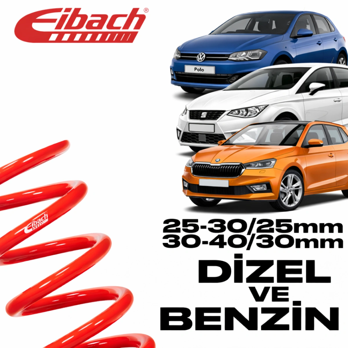 Eibach Volkswagen Polo AW1 - BZ1, Seat İbiza KJ1 - 25-30/25mm, Skoda Fabia PJ3 1.0 Tsi 30-40/30mm  Pro-Kit E10-81-016-02-22 - Spor Helezon Yay