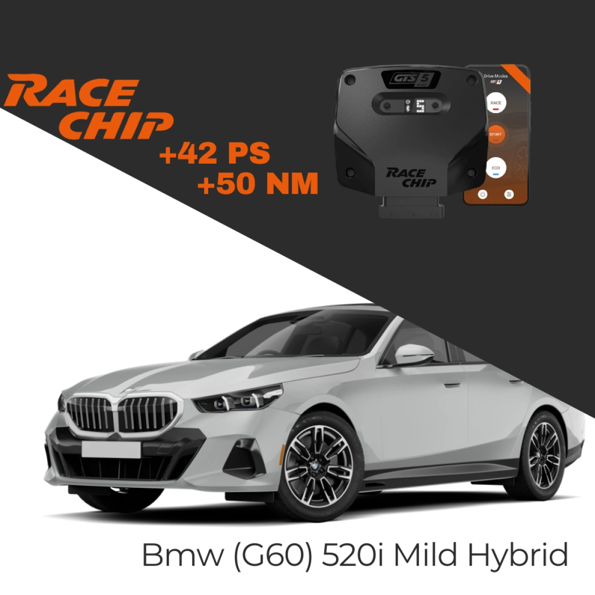 RaceChip Bmw 5 Serisi (G60) 520i 208 PS Mild Hybrid GTS 5 Black APP Bluetooth +42 PS +50 NM Tork Chip Tuning