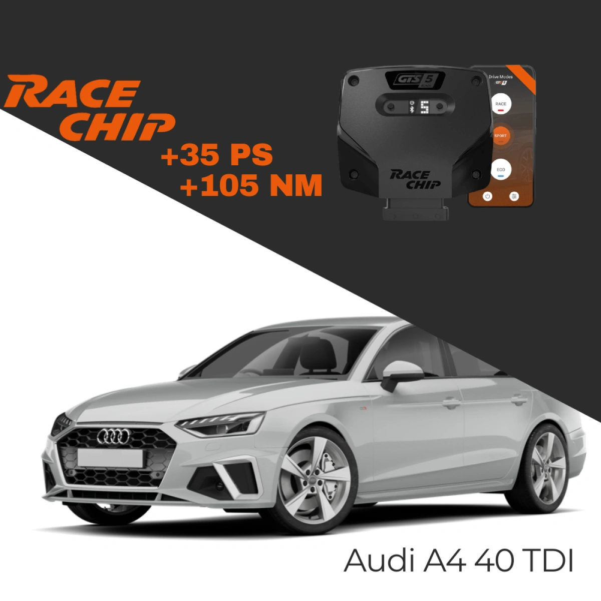 Race Chip Audi A4 (B9) 40 TDI 190 PS GTS 5 Black APP Bluetooth +35 PS +105 NM Tork Chip Tuning