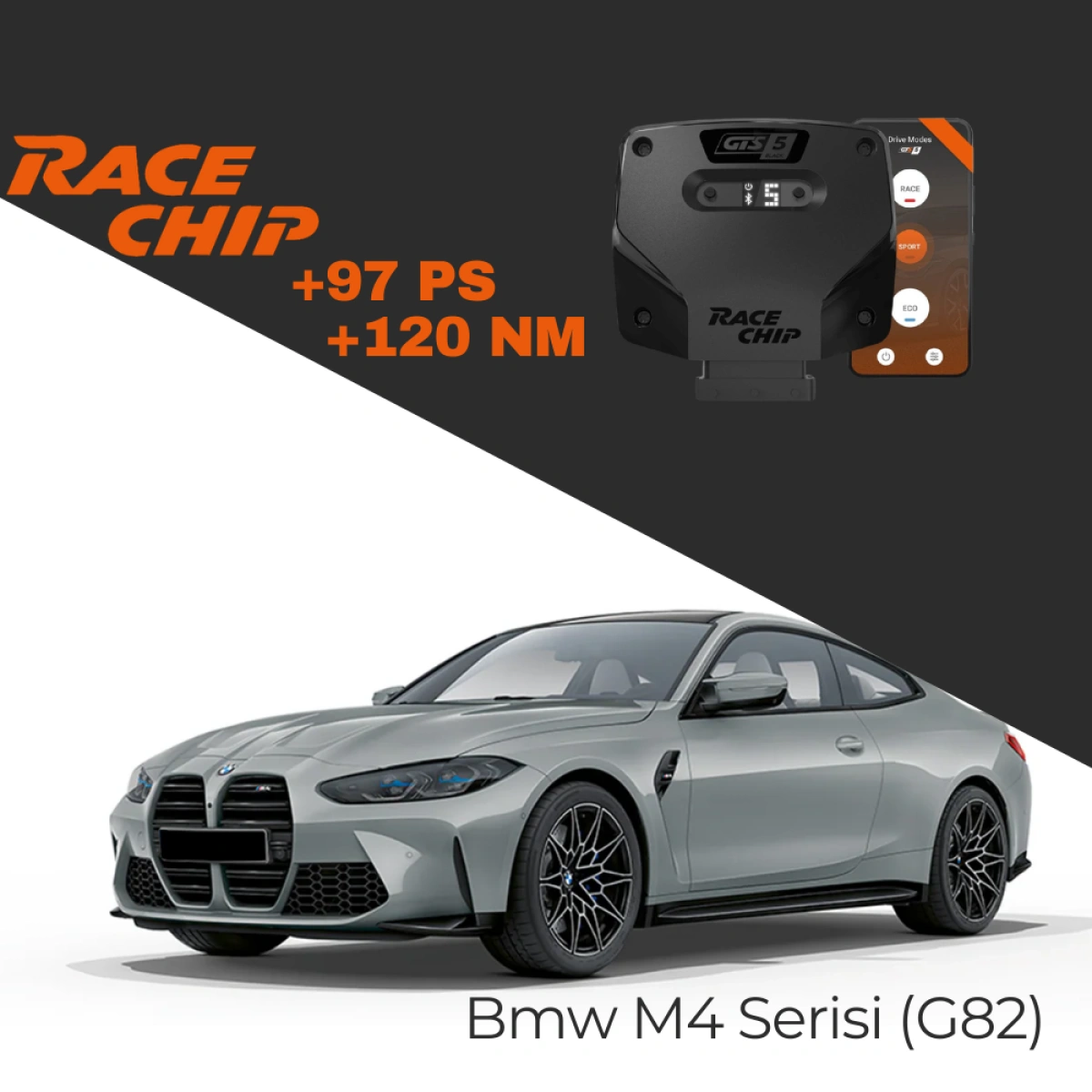 Race Chip Bmw M4 Serisi (G82) M4 480 PS GTS 5 Black APP Bluetooth +97 PS +120 NM Tork Chip Tuning