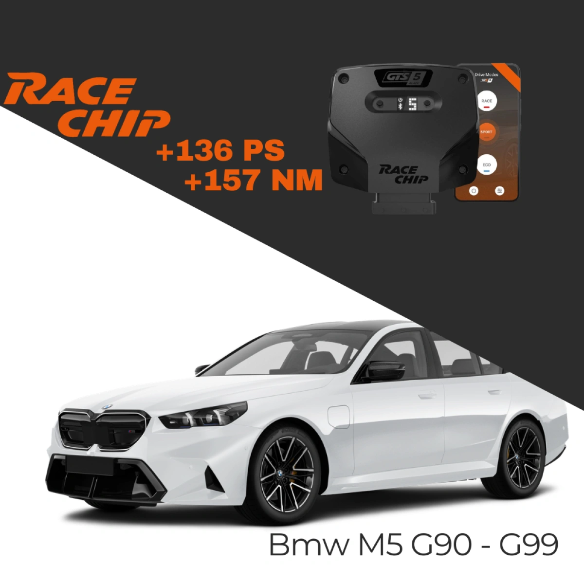 RaceChip Bmw M5 Serisi G90 - G99 - M5 Plug-in Hybrid xDrive 4.4L 725 PS 1000NM GTS5 Black APP Bleutooth +136 PS +157 NM Tork Chip Tuning