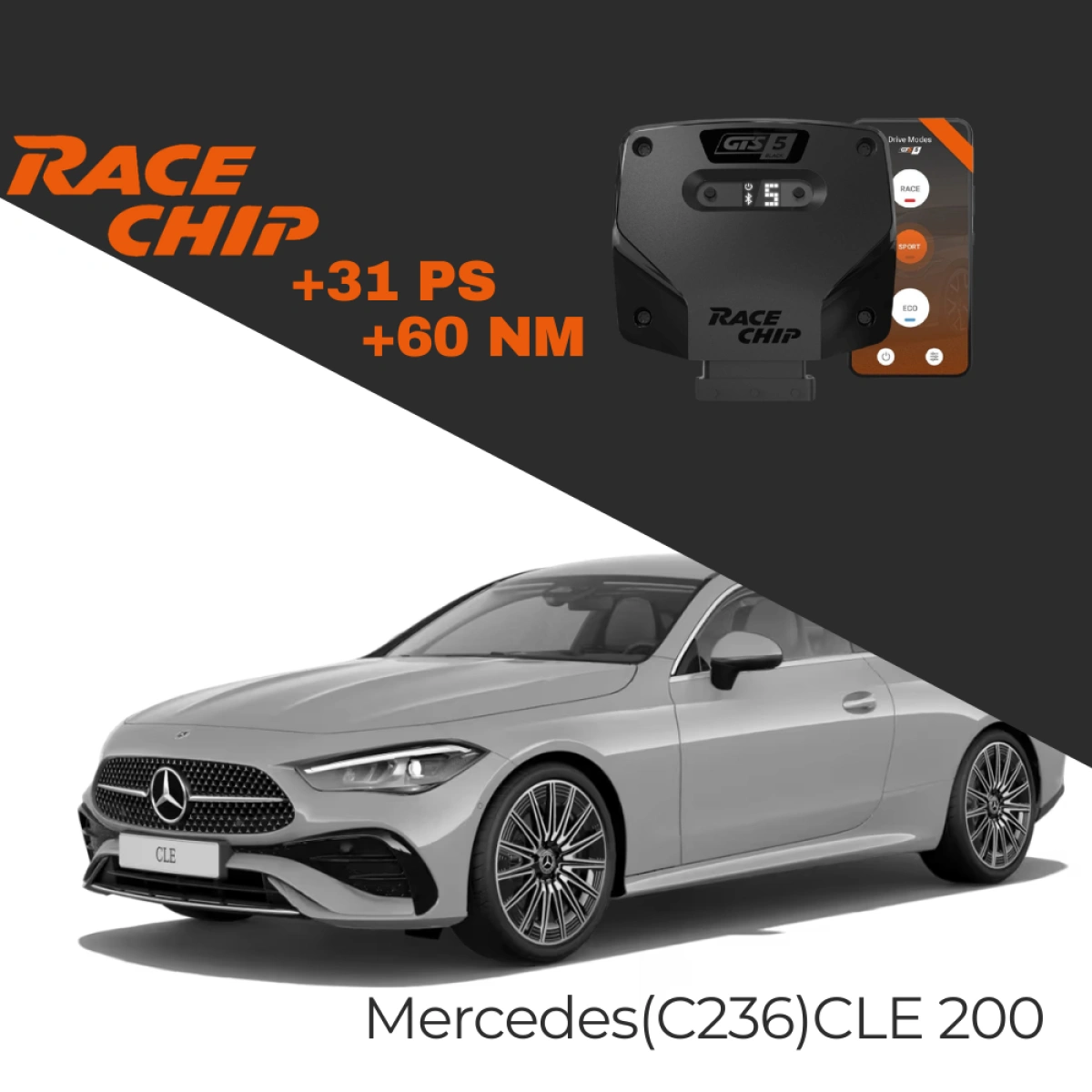 Race Chip Mercedes CLE Serisi (C236) CLE 200 2.0L 204 PS GTS 5 Black APP Bluetooth +31 PS +60 NM Tork Chip Tuning