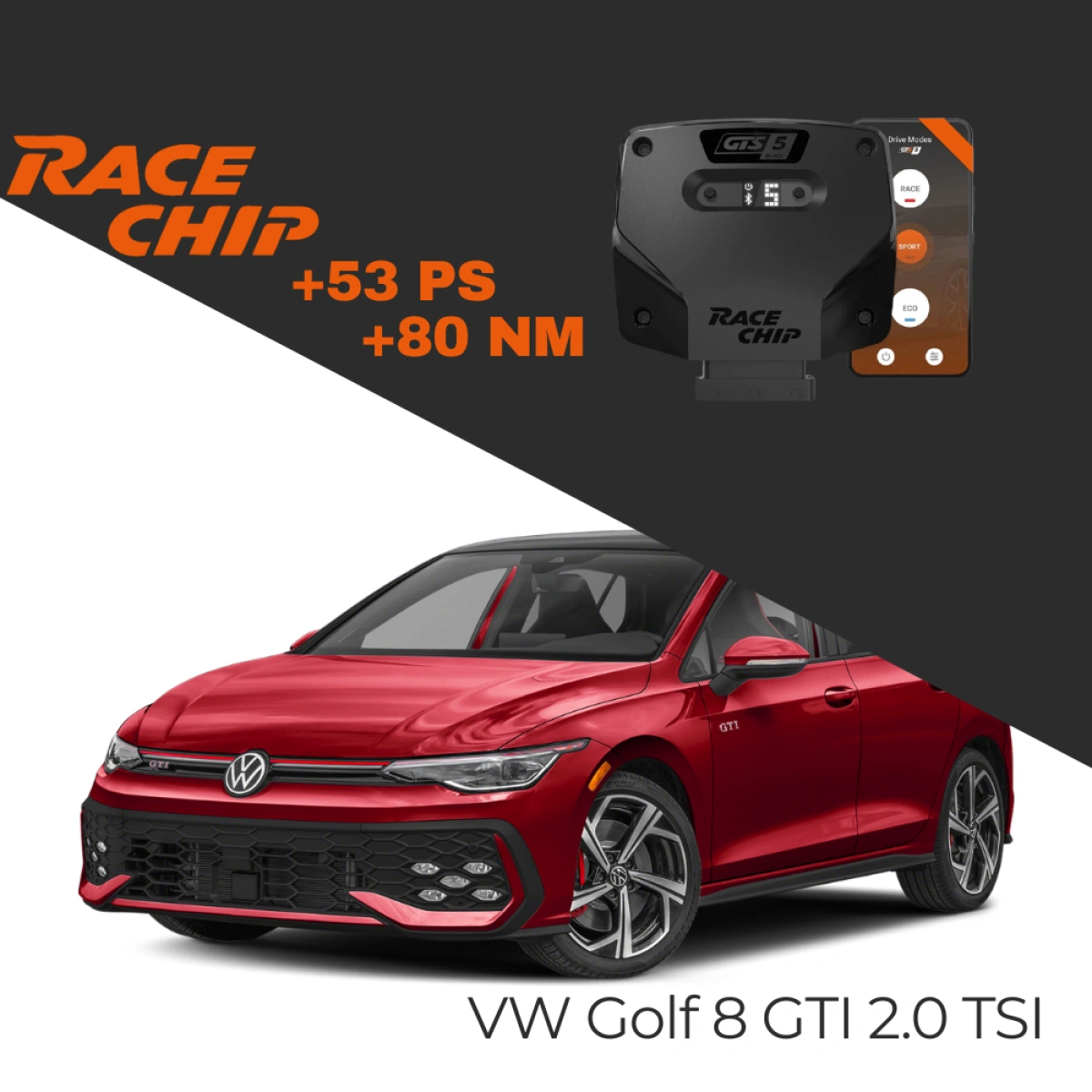 RaceChip Volkswagen Golf 8 GTI FaceLift 2.0 TSI 265 PS GTS 5 Black APP Bleutooth +53 PS +80 NM Tork Chip Tuning