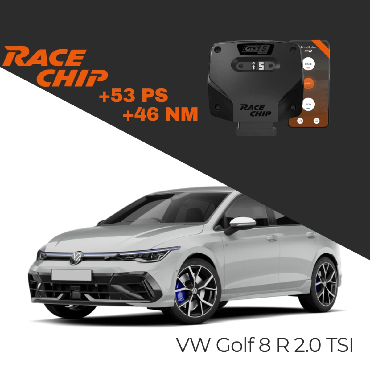 Race Chip Volkswwagen Golf 8 R 2.0 TSI 320 PS GTS 5 Black APP Bluetooth +53 PS +46 NM Tork Chip Tuning