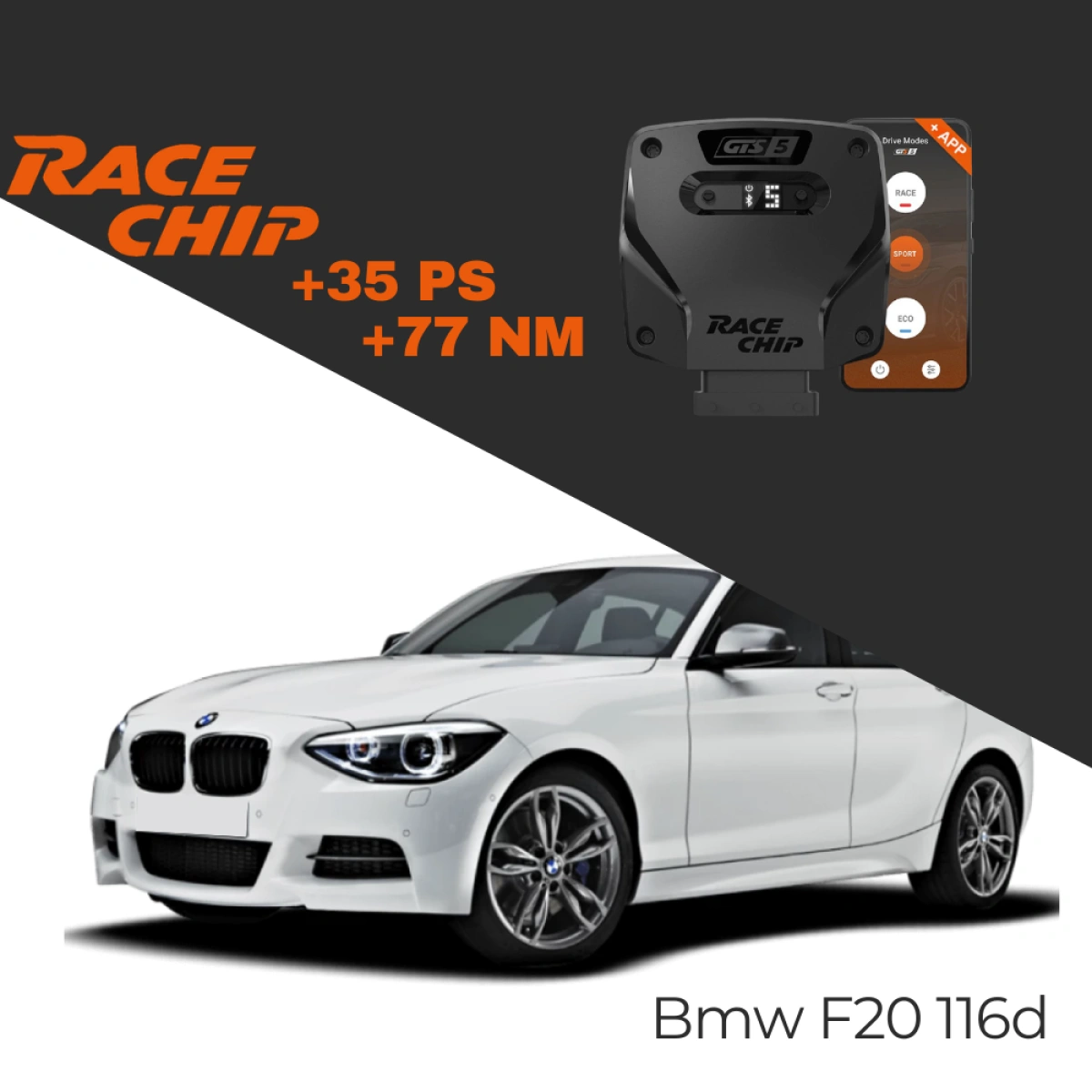RaceChip Bmw 1 Serisi F20 116d 1.6L 116 PS GTS 5 APP Bleutooth +35 PS +77 NM Tork Chip Tuning