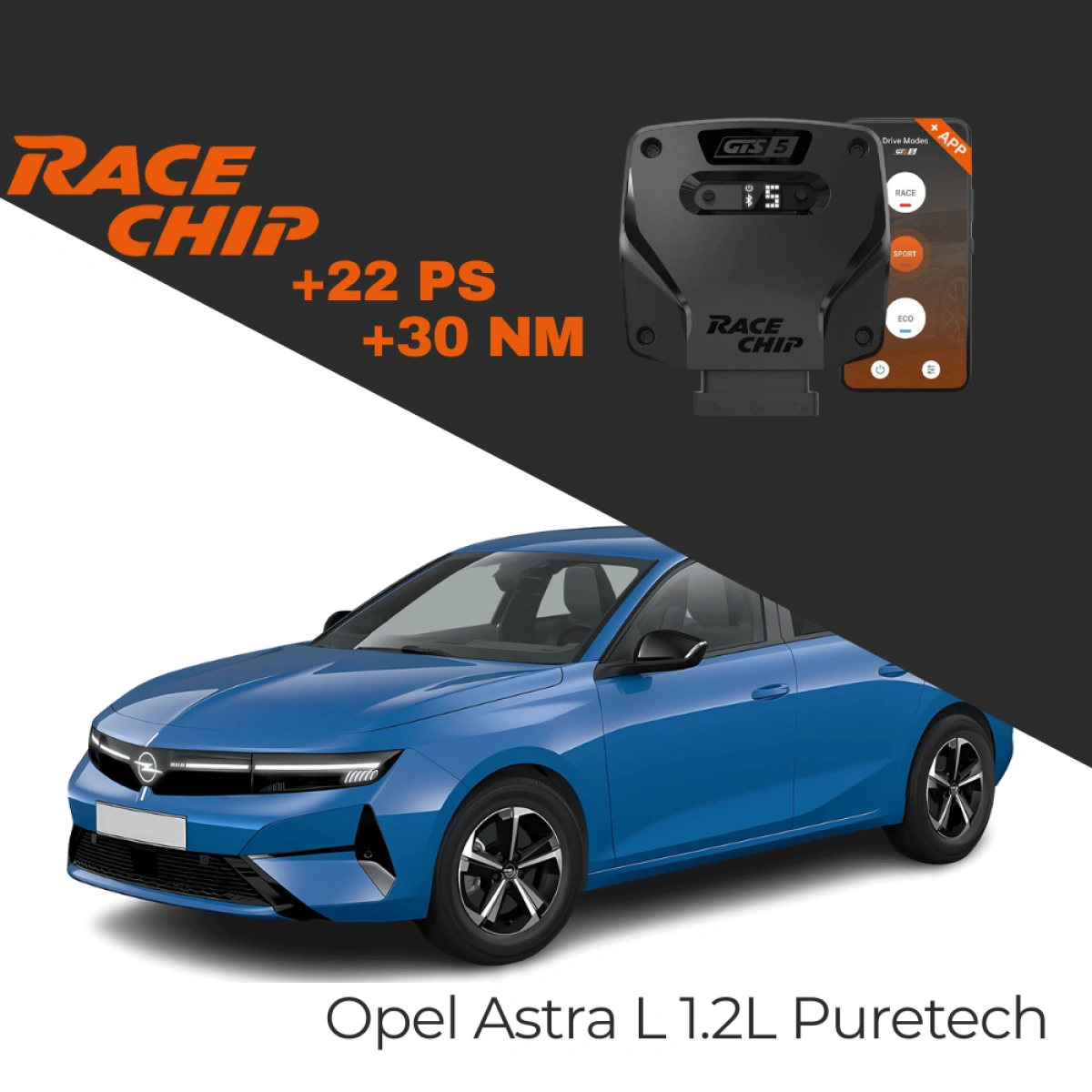 RaceChip Opel Astra L 1.2L Puretech 130 PS GTS 5 APP Bluetooth +22 PS +30 NM Tork Chip Tuning