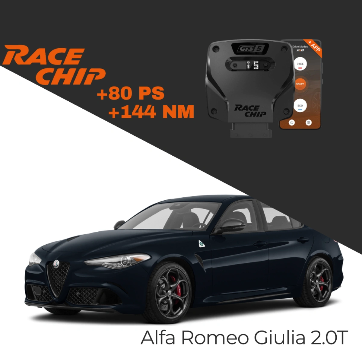RaceChip Alfa Romeo Giulia 952 2.0T 200 PS GTS 5 APP Bluetooth +80 PS +144 NM Tork Chip Tuning