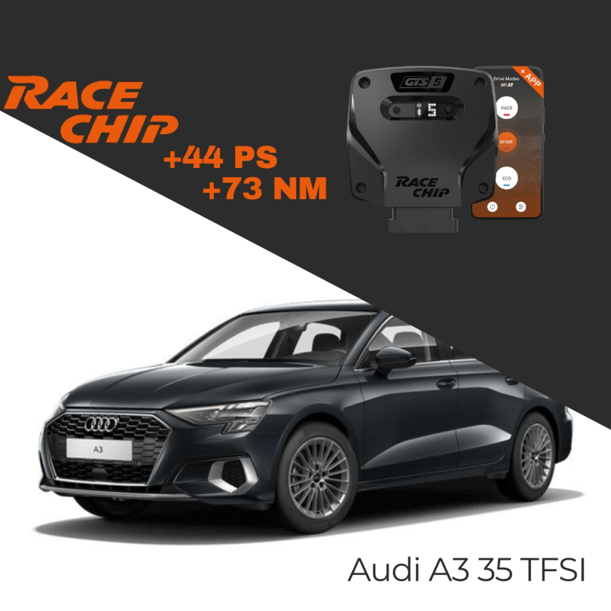 RaceChip Audi A3 8Y 35 TFSI 150 PS 2019-2024 GTS 5 APP Bluetooth +44 PS +73 NM Tork Chip Tuning