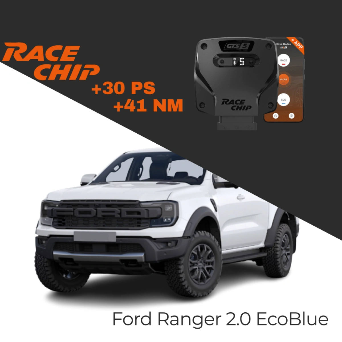 RaceChip Ford Ranger T9 2.0 EcoBlue 205 PS GTS 5 APP Bluetooth +30 PS +41 NM Tork Chip Tuning