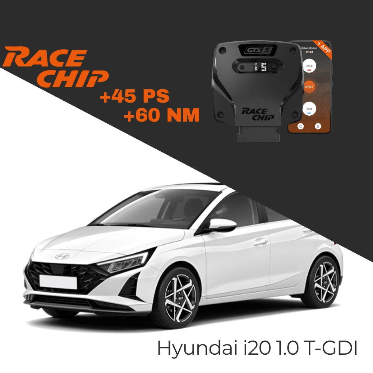 RaceChip Hyundai i20 BC3 - 1.0 T-GDI 100 PS GTS 5 APP Bleutooth +45 PS +60 NM Tork Chip Tuning