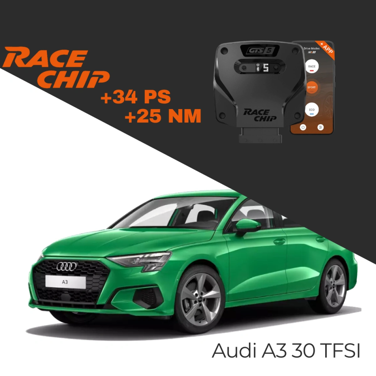 RaceChip Audi A3 8Y 30 TFSI 110 PS GTS 5 APP Bluetooth +34 PS +25 NM Tork Chip Tuning