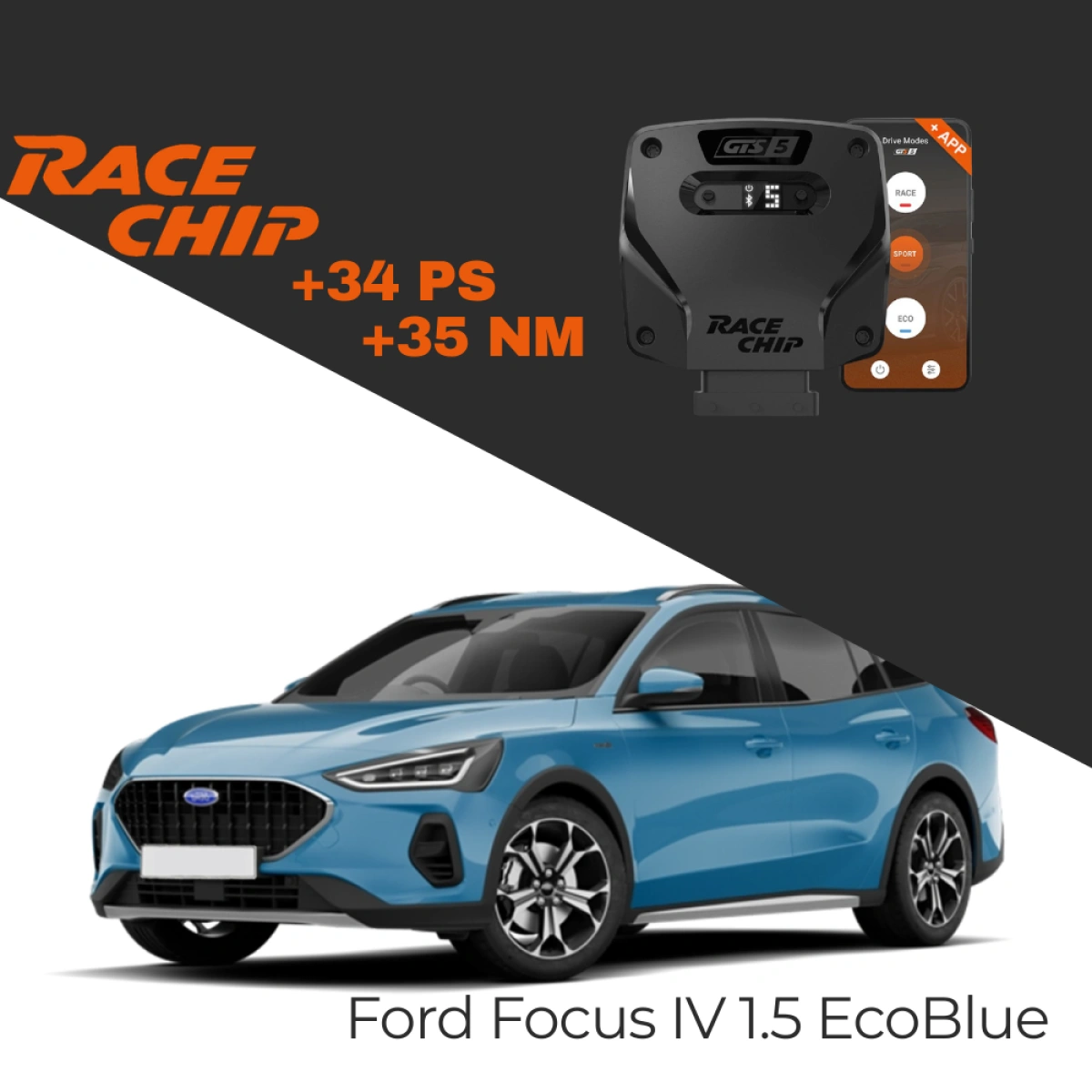 RaceChip Ford Focus IV 1.5 EcoBlue 120 PS GTS 5 APP Bluetooth +34 PS +35 NM Tork Chip Tuning