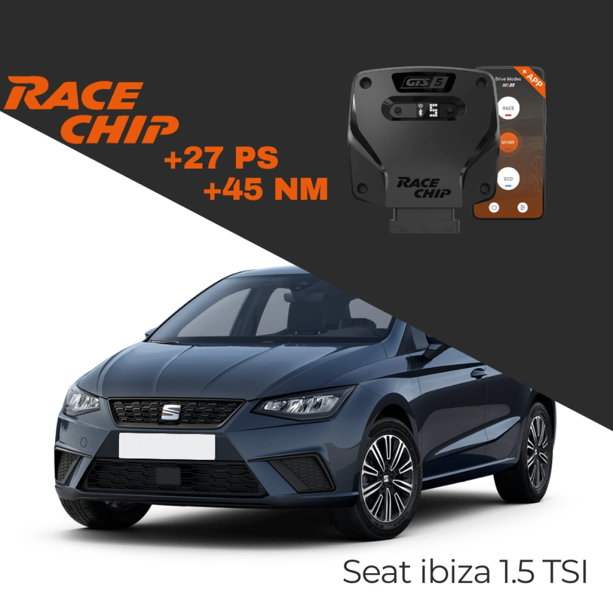 RaceChip Seat ibiza 6F 1.5 TSI 150 PS 2023->2024 GTS 5 APP Bluetooth +27 PS +45 NM Tork Chip Tuning