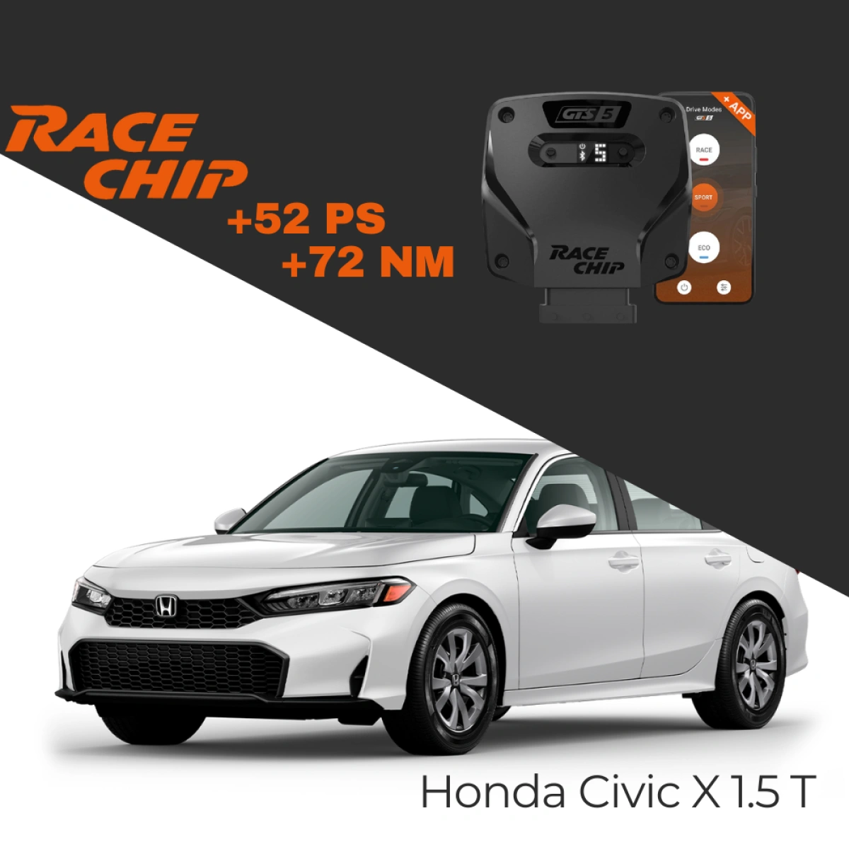 RaceChip Honda Civic X FC5 FK7 1.5 T 182 PS GTS 5 APP Bluetooth +52 PS +72 NM Tork Chip Tuning