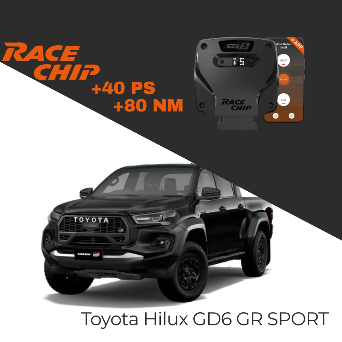 RaceChip Toyota Hilux GD6 GUN - 2.8 D-4D, 2.8 D GR SPORT 204 PS GTS 5 APP Bleutooth +40 PS +80 NM Tork Chip Tuning