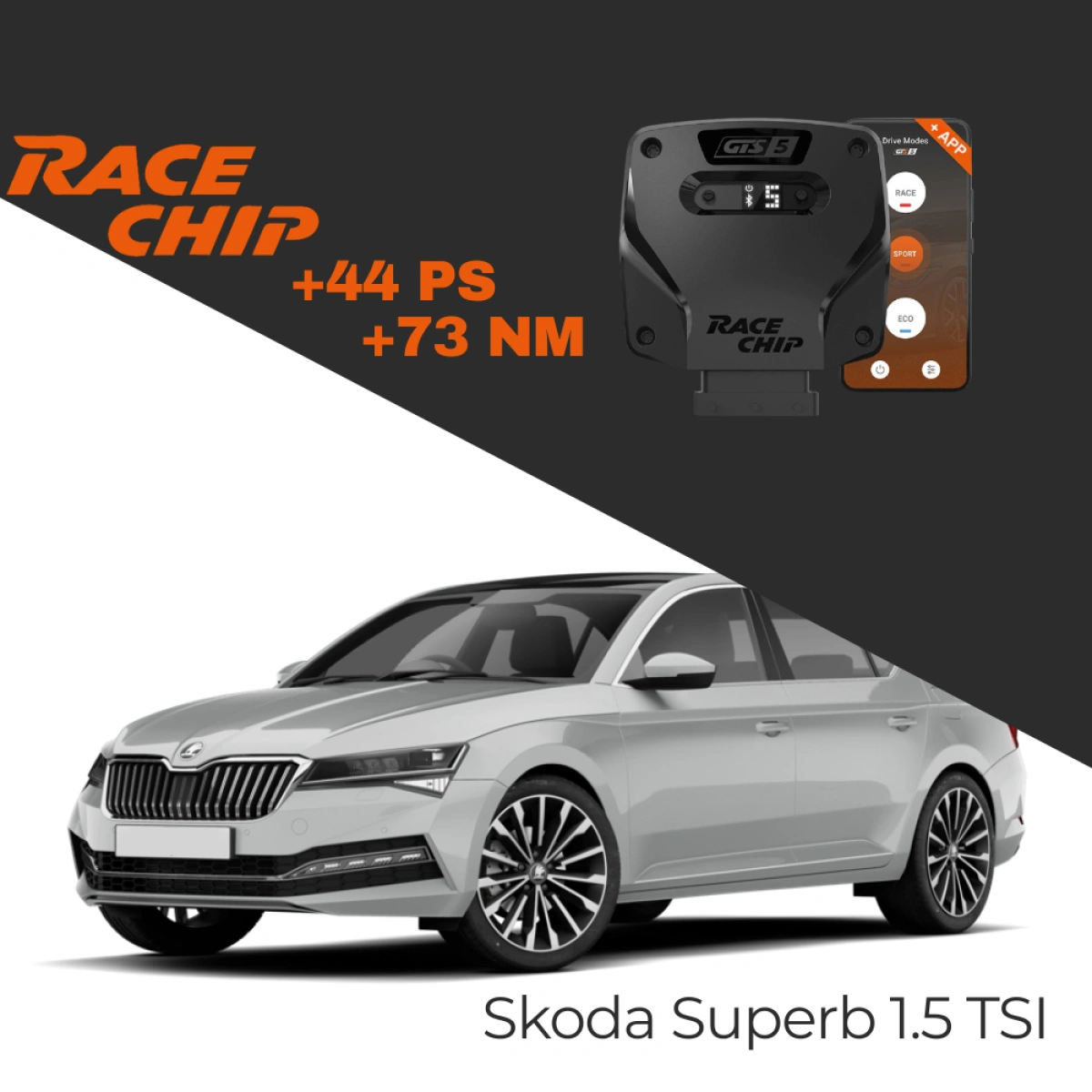 RaceChip Skoda Superb 3V 1.5 TSI 150 PS 2021-2023 GTS 5 APP Bluetooth +44 PS +73 NM Tork Chip Tuning