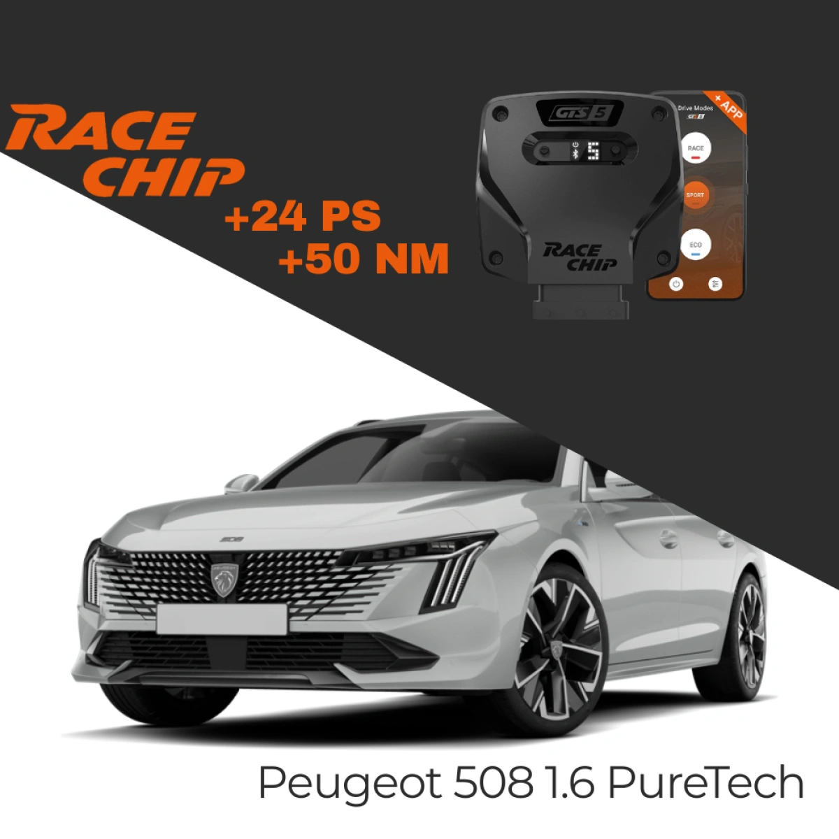 RaceChip Peugeot 508 II - 1.6 PrueTech 225 PS GTS 5 APP Bleutooth +24 PS +50 NM Tork Chip Tuning
