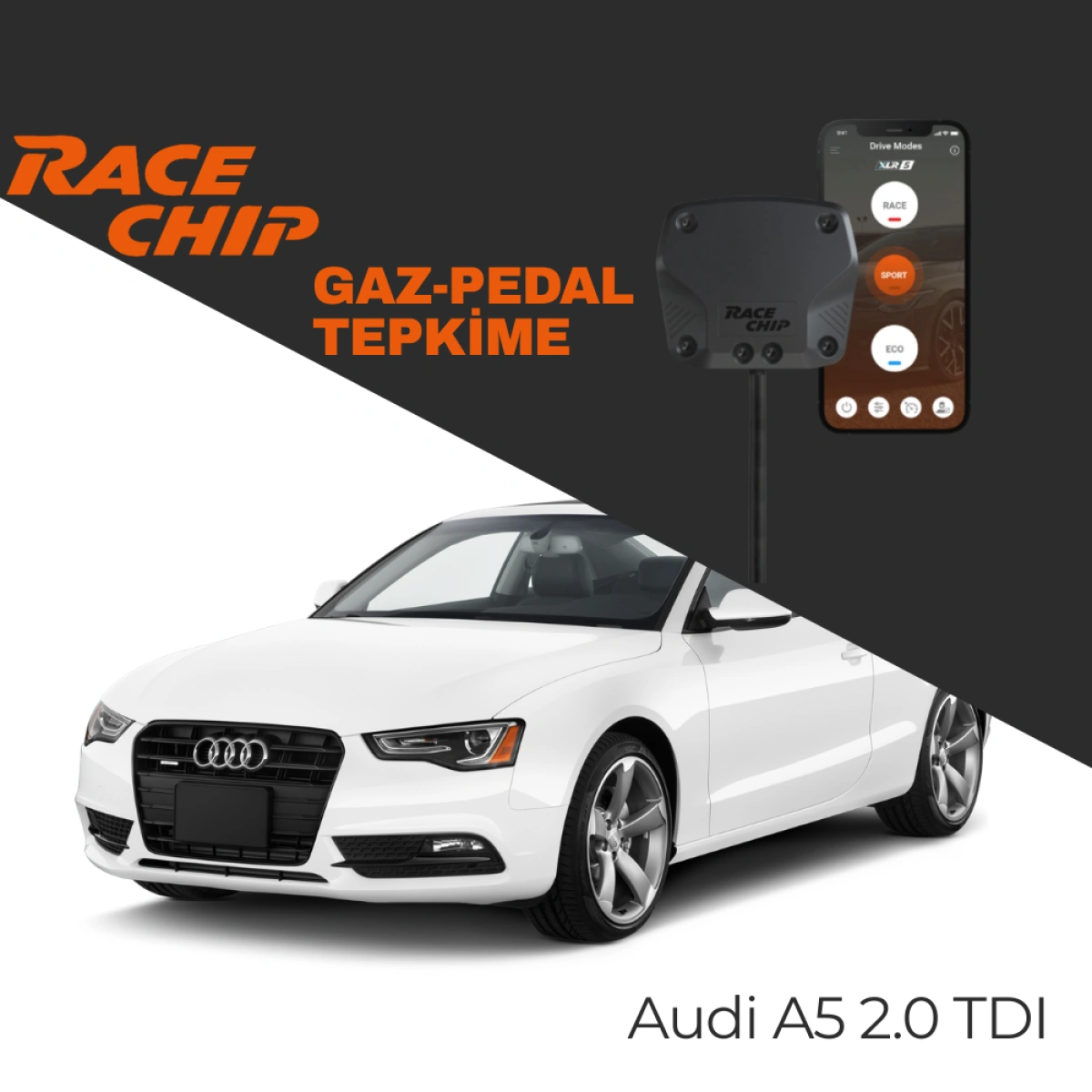 RaceChip XLR5 Audi A5 (B10)-(FU2) 2.0 TDI 204 PS Gaz Pedal Tepkime Cihazı Eco-Sport-Race APP Bluetooth