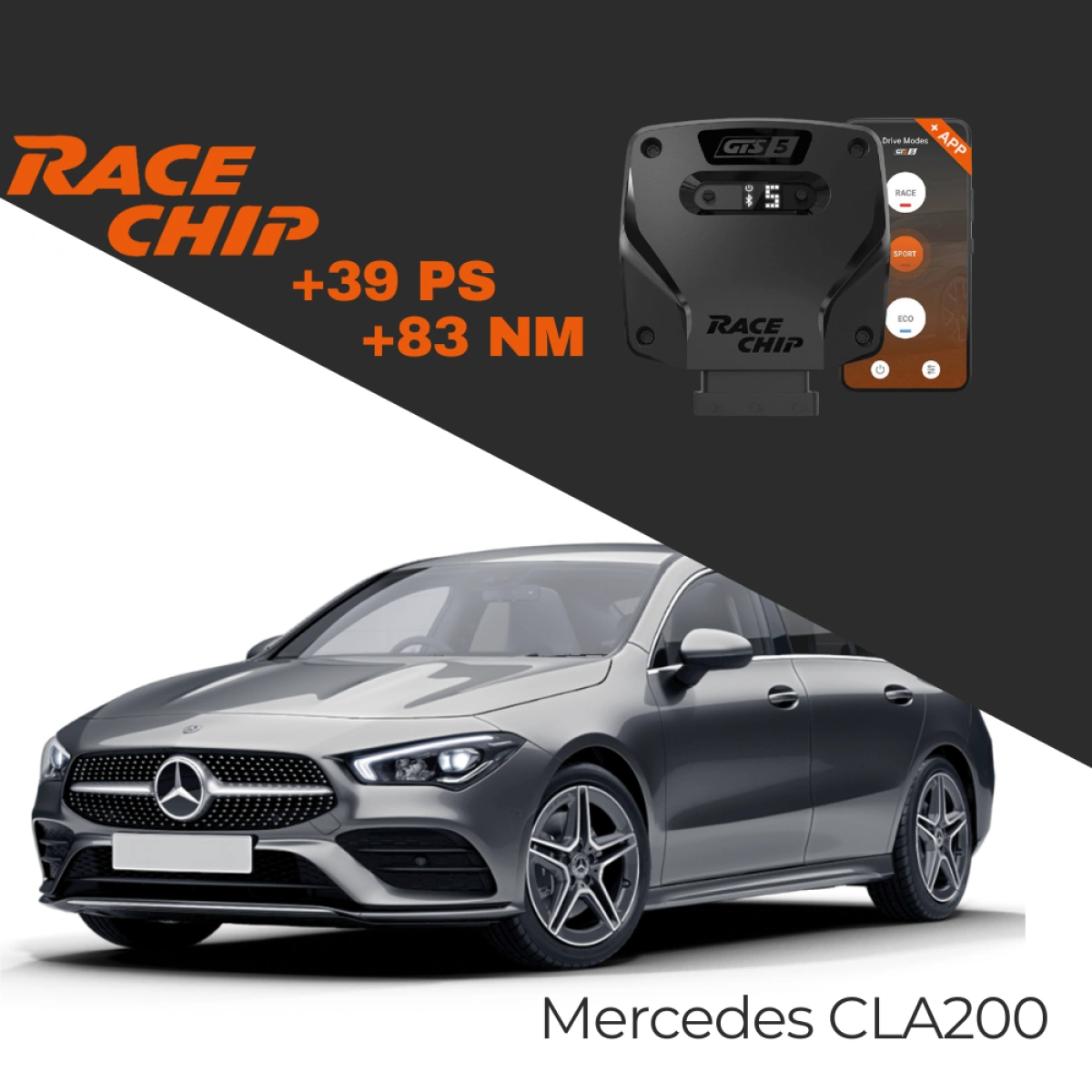 RaceChip Mercedes CLA (C118) CLA200 1.3L 163 PS GTS +39 PS +83 NM Tork Chip Tuning