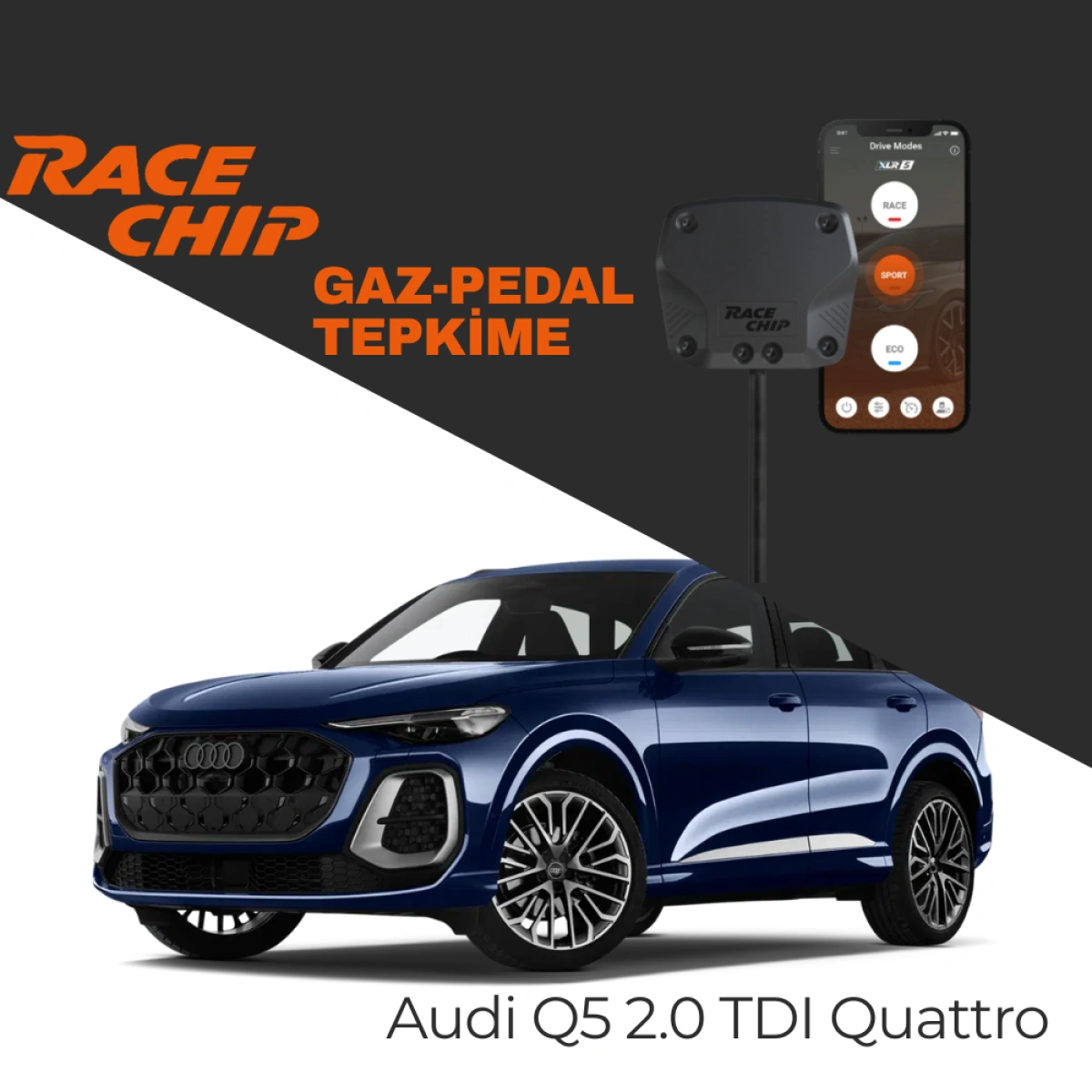 RaceChip XLR5 Audi Q5 (8R) 2.0 TDI Quattro Gaz Pedal Tepkime Cihazı Eco-Sport-Race APP Bluetooth