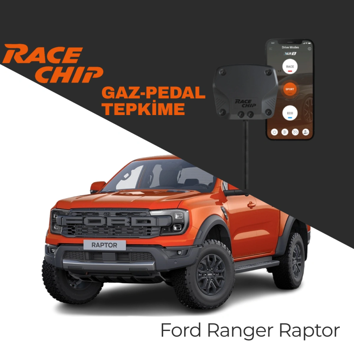 RaceChip XLR5 Ford Ranger (T8) Raptor 2.0 EcoBlue 213 PS Gaz Pedal Tepkime Cihazı Eco-Sport-Race APP Bluetooth
