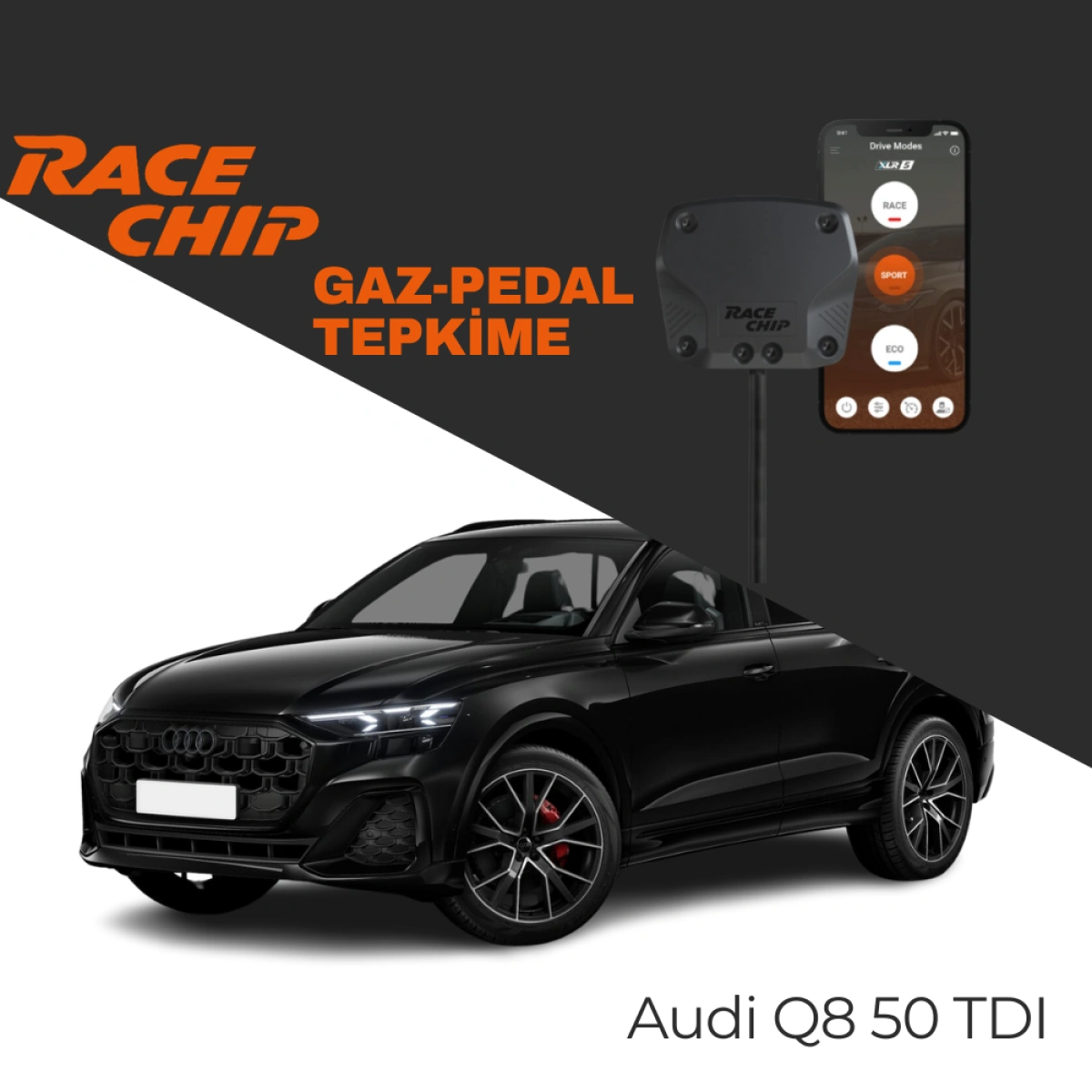 RaceChip XLR5 Audi Q8 (4M) 50 TDI 286 PS Gaz Pedal Tepkime Cihazı Eco-Sport-Race APP Bluetooth
