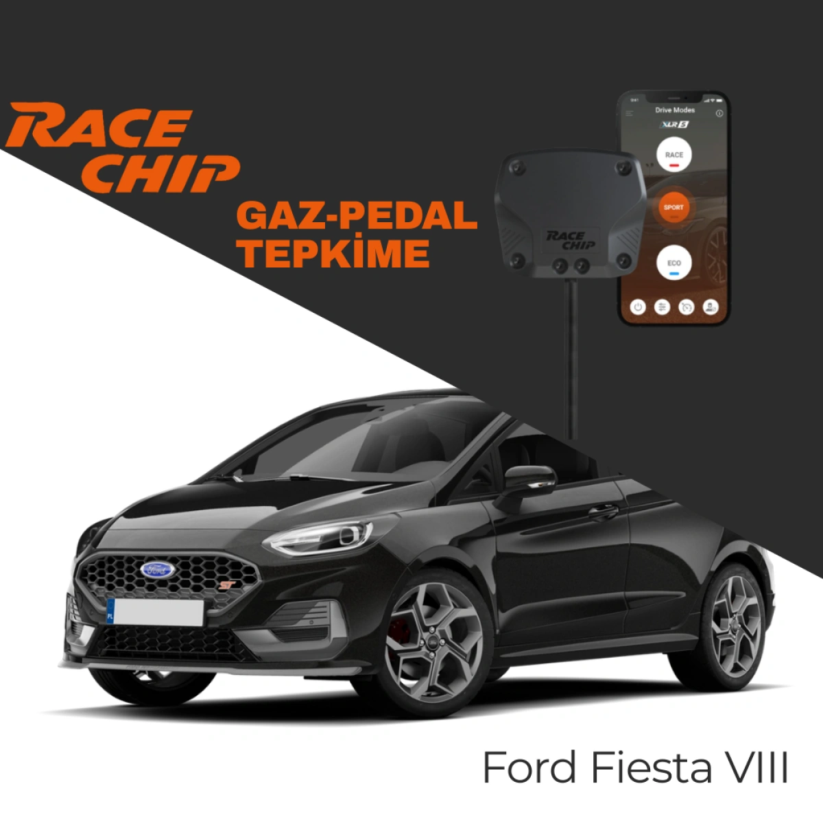 RaceChip XLR5 Ford Fiesta VIII 2017-2025 1.0L, 1.25, 1.5, 1.6L Gaz Pedal Tepkime Cihazı Eco-Sport-Race APP Bluetooth
