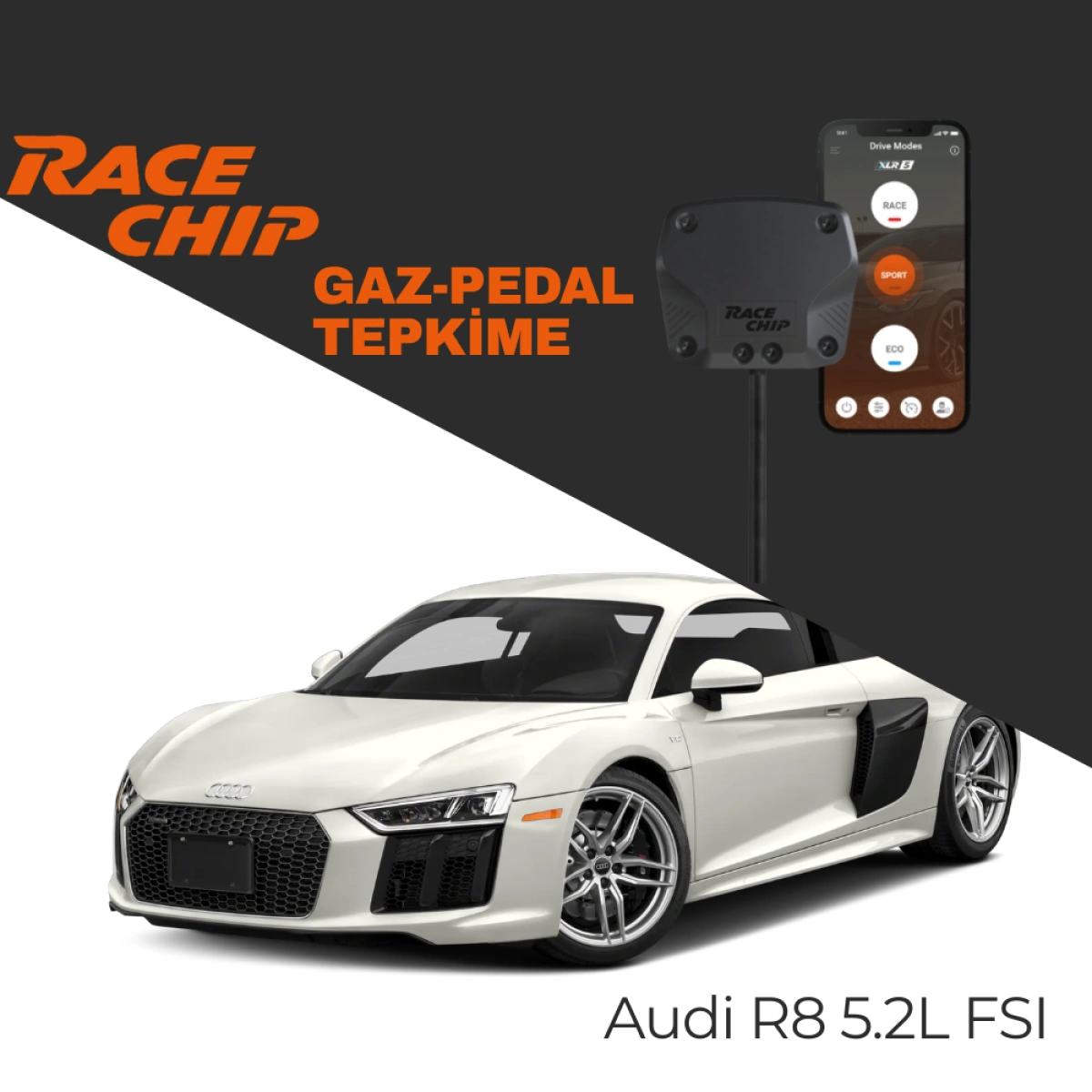RaceChip XLR5 Audi R8 5.2L FSI Gaz Pedal Tepkime Cihazı Eco-Sport-Race APP Bluetooth