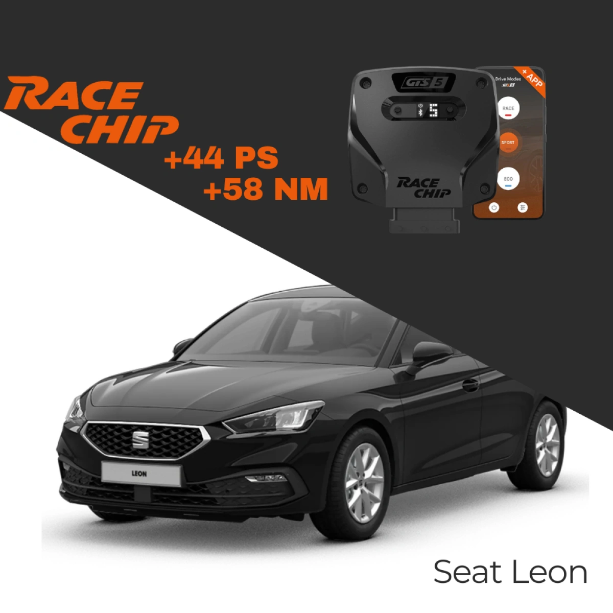 RaceChip Seat Leon KL - 1.5 eTSI 130 PS GTS5 APP Bleutooth +44 PS +58 NM Tork Chip Tuning