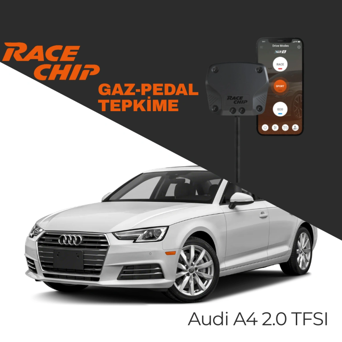 RaceChip XLR5 Audi A4 (B9) 2.0 TFSI 252 PS Gaz Pedal Tepkime Cihazı Eco-Sport-Race APP Bluetooth