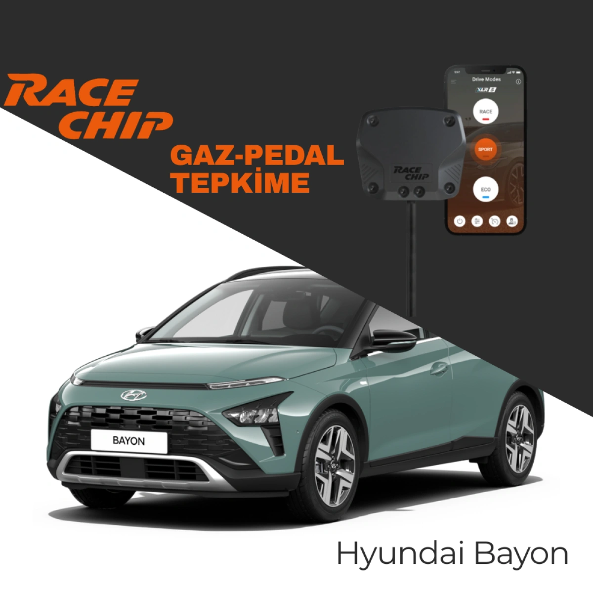 RaceChip XLR5 Hyundai Bayon (BC3) 1.0 T-GDI 100 PS Gaz Pedal Tepkime Cihazı Eco-Sport-Race APP Bluetooth