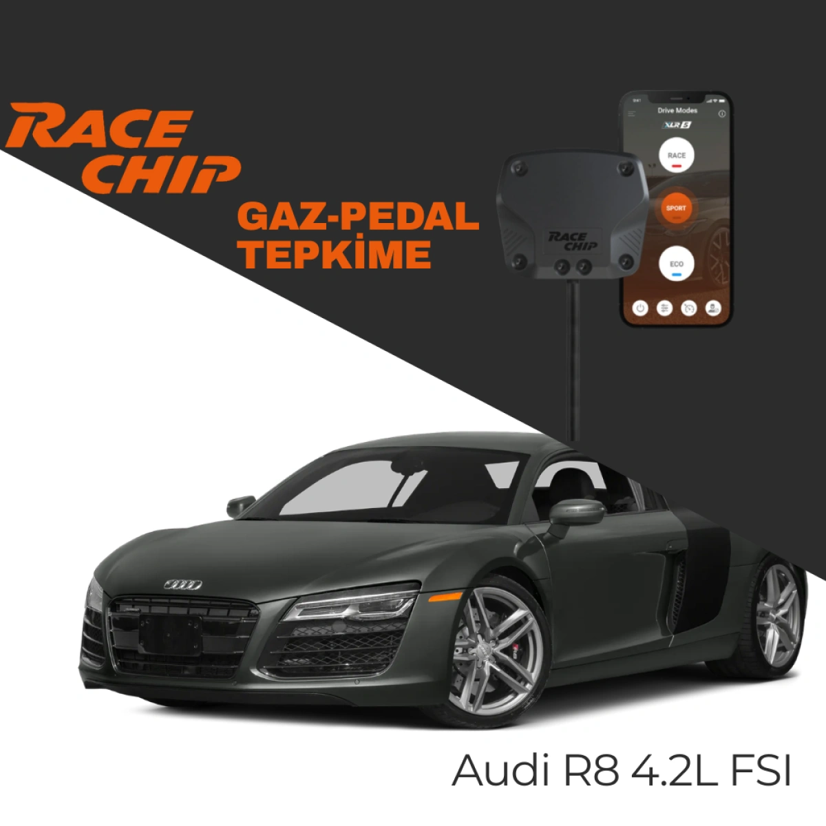 RaceChip XLR5 Audi R8 4.2L FSI Gaz Pedal Tepkime Cihazı Eco-Sport-Race APP Bluetooth