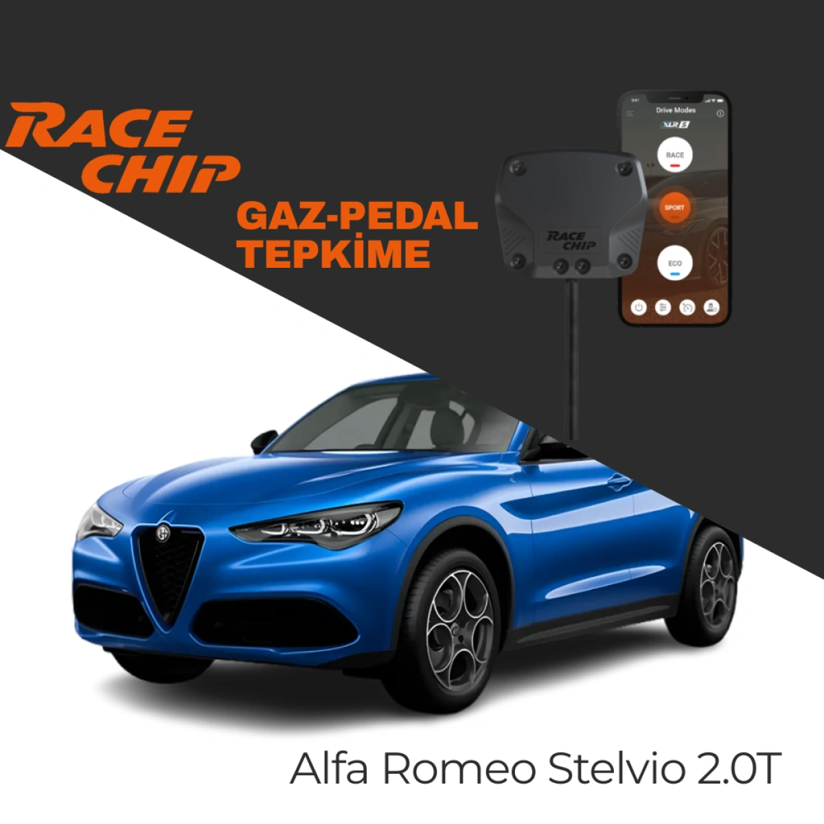 RaceChip XLR5 Alfa Romeo Stelvio (949) 2.0T 280 PS Gaz Pedal Tepkime Cihazı Eco-Sport-Race APP Bluetooth