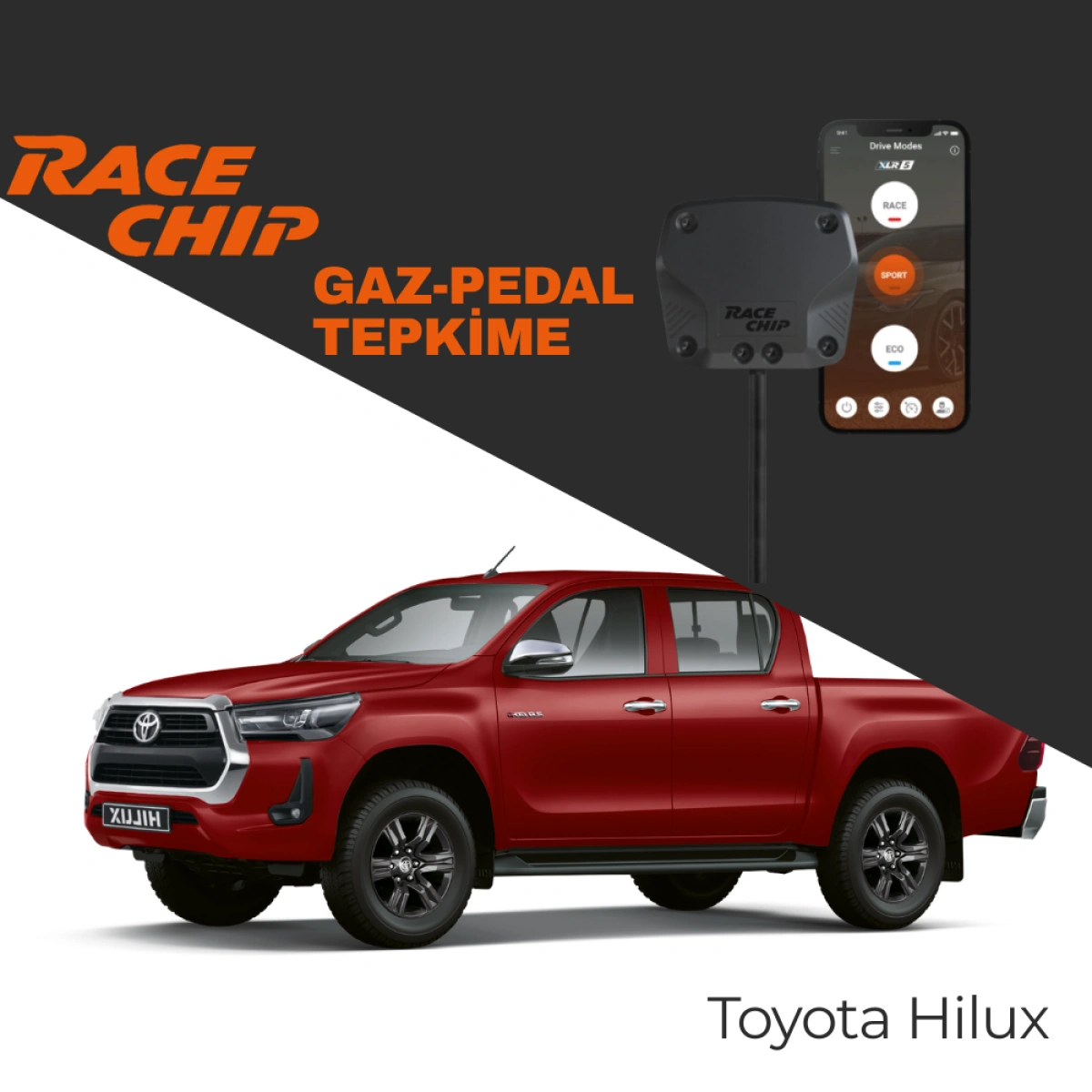 RaceChip XLR5 Toyota Hilux GD6 (GUN) 2.8 D-4D, 2.8 D GR SPORT 204 PS Gaz Pedal Tepkime Cihazı Eco-Sport-Race APP Bluetooth