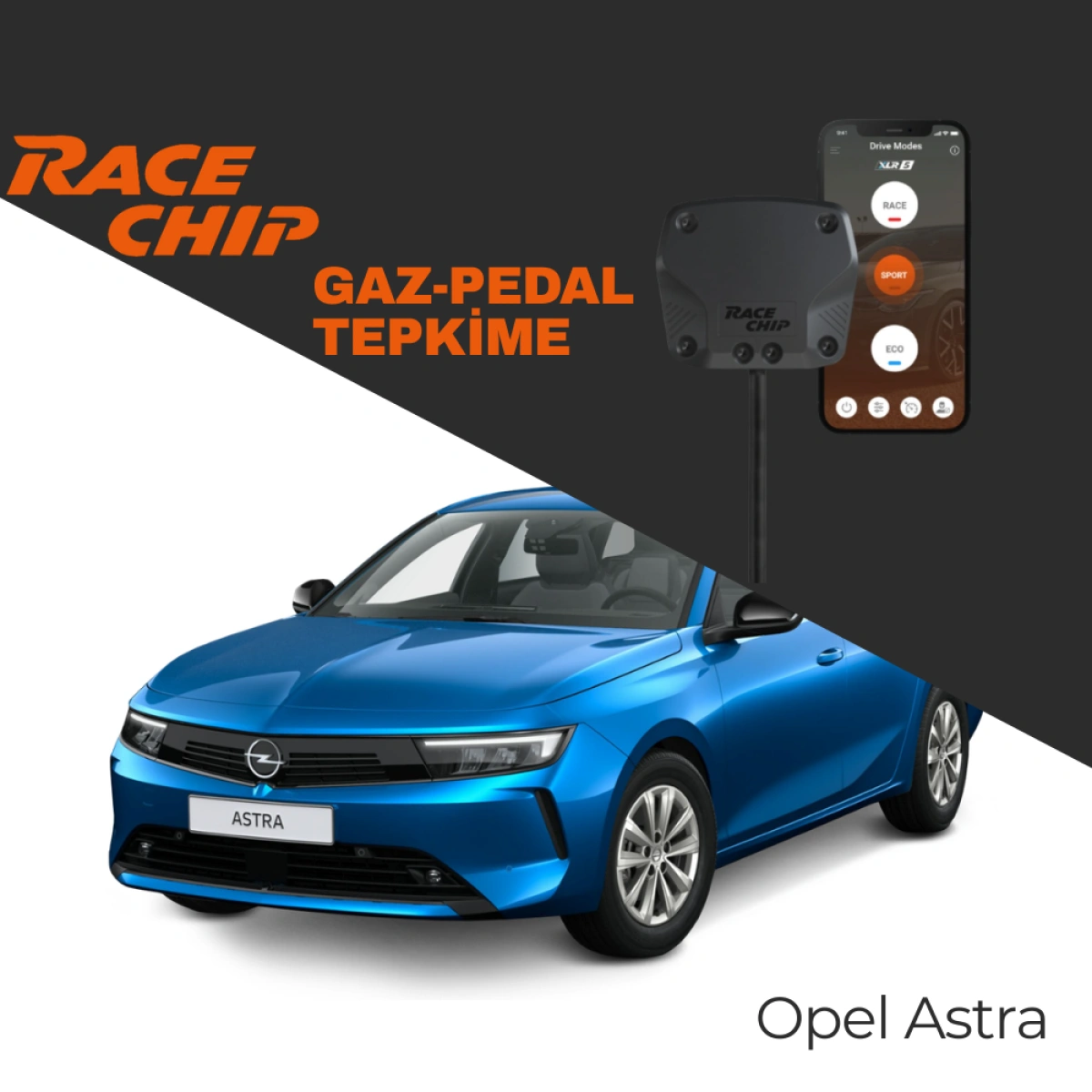RaceChip XLR5 Opel Astra (L) 1.2L Puretech 130 PS Gaz Pedal Tepkime Cihazı Eco-Sport-Race APP Bluetooth