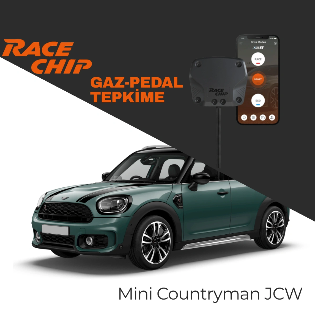 RaceChip XLR5 Mini Countryman JCW (F60) 2.0L 231 PS Gaz Pedal Tepkime Cihazı Eco-Sport-Race APP Bluetooth