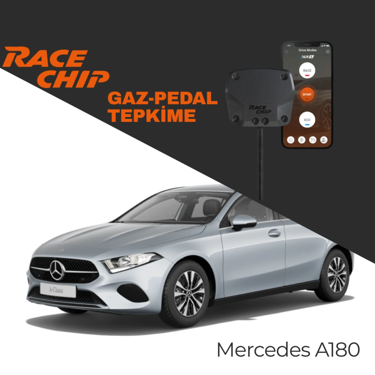 RaceChip XLR5 Mercedes A180 (W176) 1.6L 122 PS Gaz Pedal Tepkime Cihazı Eco-Sport-Race APP Bluetooth