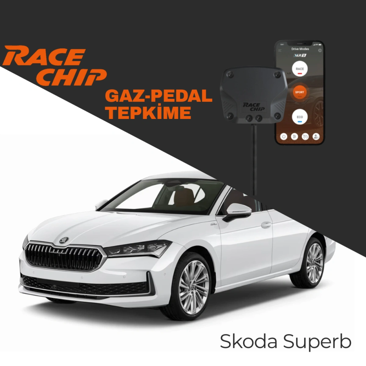 RaceChip XLR5 Skoda Superb (3V) 1.6 TDI 120 PS 2015-2023 Gaz Pedal Tepkime Cihazı Eco-Sport-Race APP Bluetooth