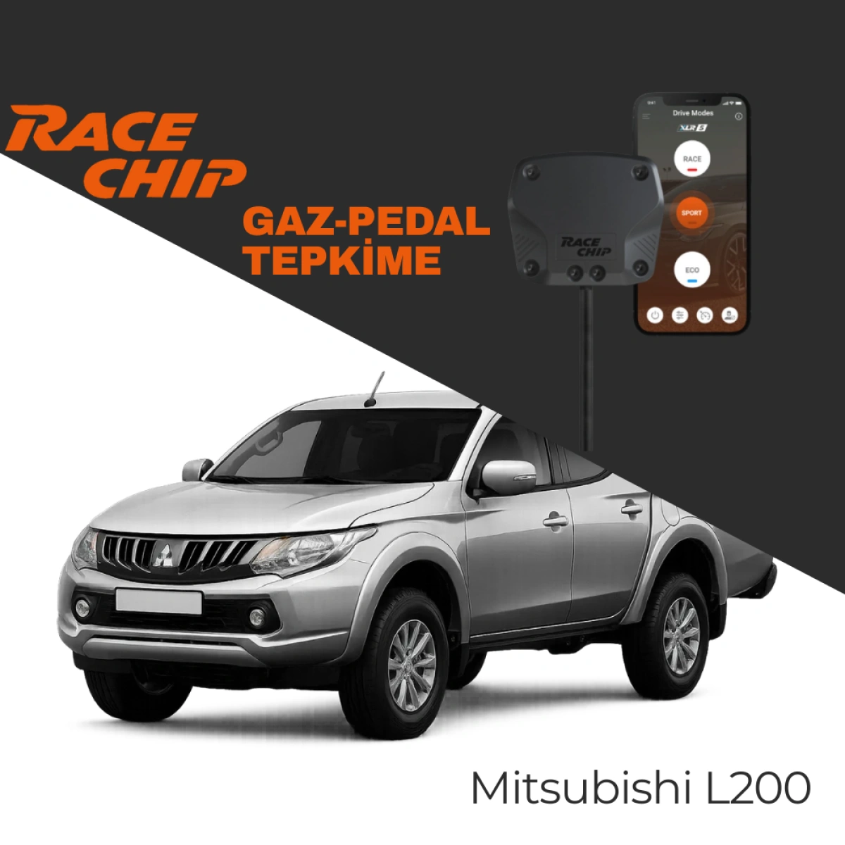 RaceChip XLR5 Mitsubishi L200 (KJ) 2.4D 2014-2022 Gaz Pedal Tepkime Cihazı Eco-Sport-Race APP Bluetooth
