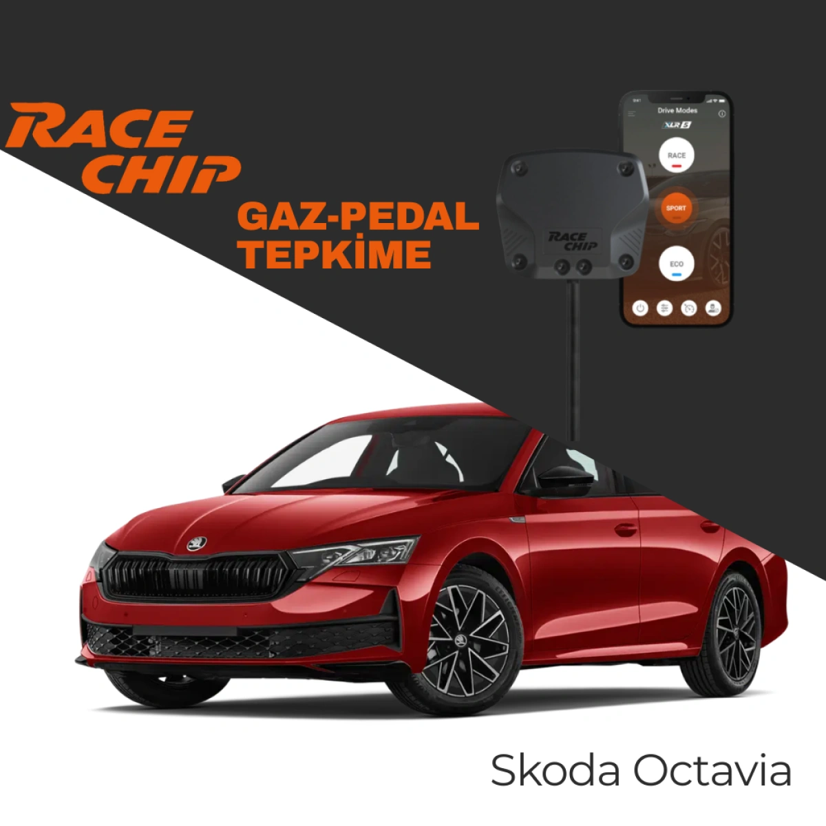 RaceChip XLR5 Skoda Octavia (NX) 1.5 TSI 150 PS 2020-2024 Gaz Pedal Tepkime Cihazı Eco-Sport-Race APP Bluetooth
