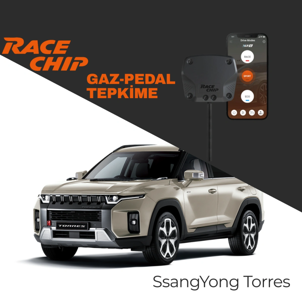 RaceChip XLR5 KGM SsangYong Torres 1.5 GDI Gaz Pedal Tepkime Cihazı Eco-Sport-Race APP Bluetooth
