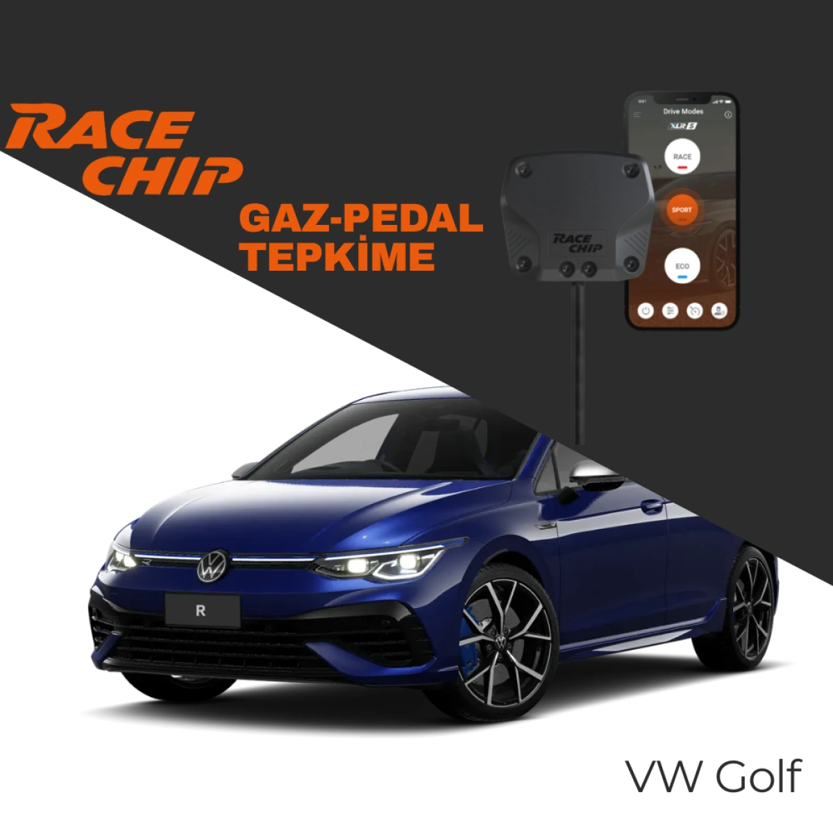 RaceChip XLR5  Volkswagen Golf 8 R 2.0 TSI Facelift 333 PS Gaz Pedal Tepkime Cihazı Eco-Sport-Race APP Bluetooth