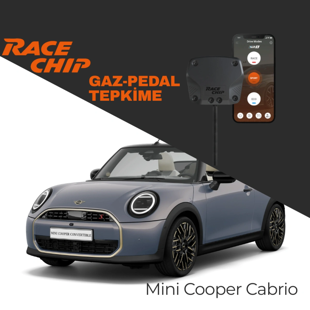 RaceChip XLR5 Mini Cooper Cabrio (F67) John Cooper Works 231 PS Gaz Pedal Tepkime Cihazı Eco-Sport-Race APP Bluetooth
