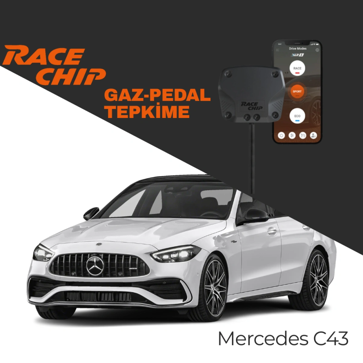 RaceChip XLR5 Mercedes C Serisi (W206) C43 AMG 421 PS Gaz Pedal Tepkime Cihazı Eco-Sport-Race APP Bluetooth
