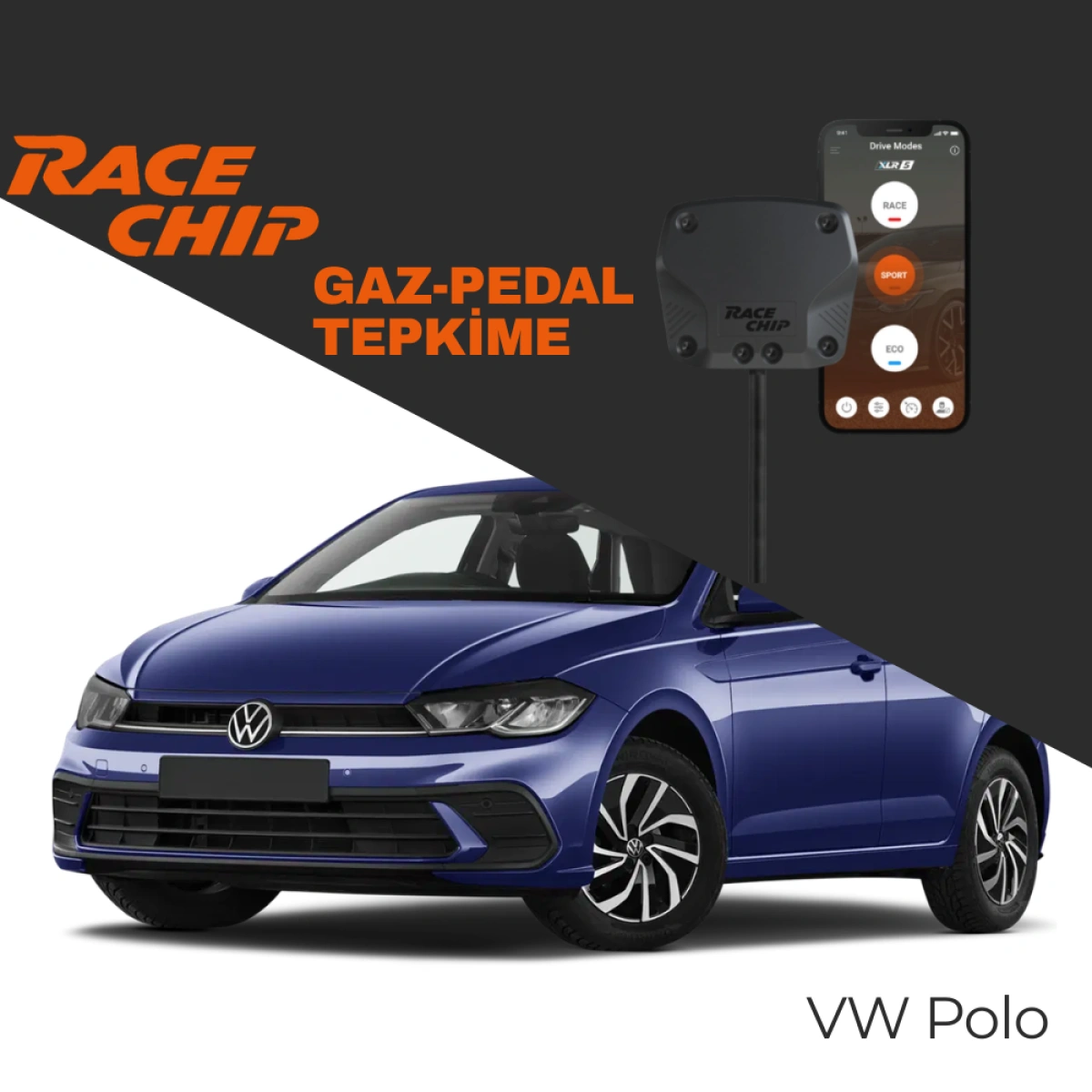 RaceChip XLR5  Volkswagen Polo (VI) 1.0 TSI 95 PS 2017-2025 Gaz Pedal Tepkime Cihazı Eco-Sport-Race APP Bluetooth