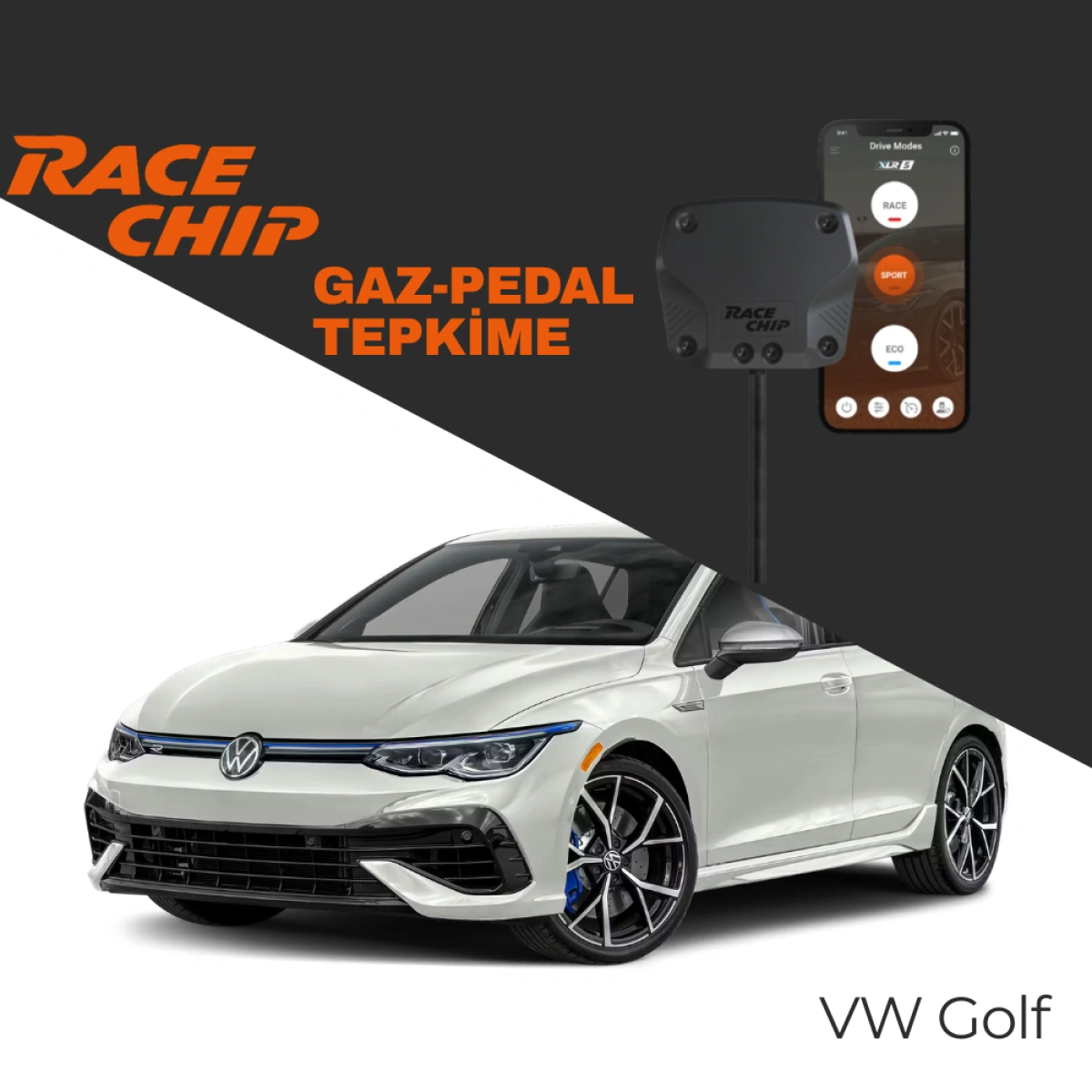 RaceChip XLR5  Volkswagen Golf 8 R 2.0 TSI 320 PS Gaz Pedal Tepkime Cihazı Eco-Sport-Race APP Bluetooth